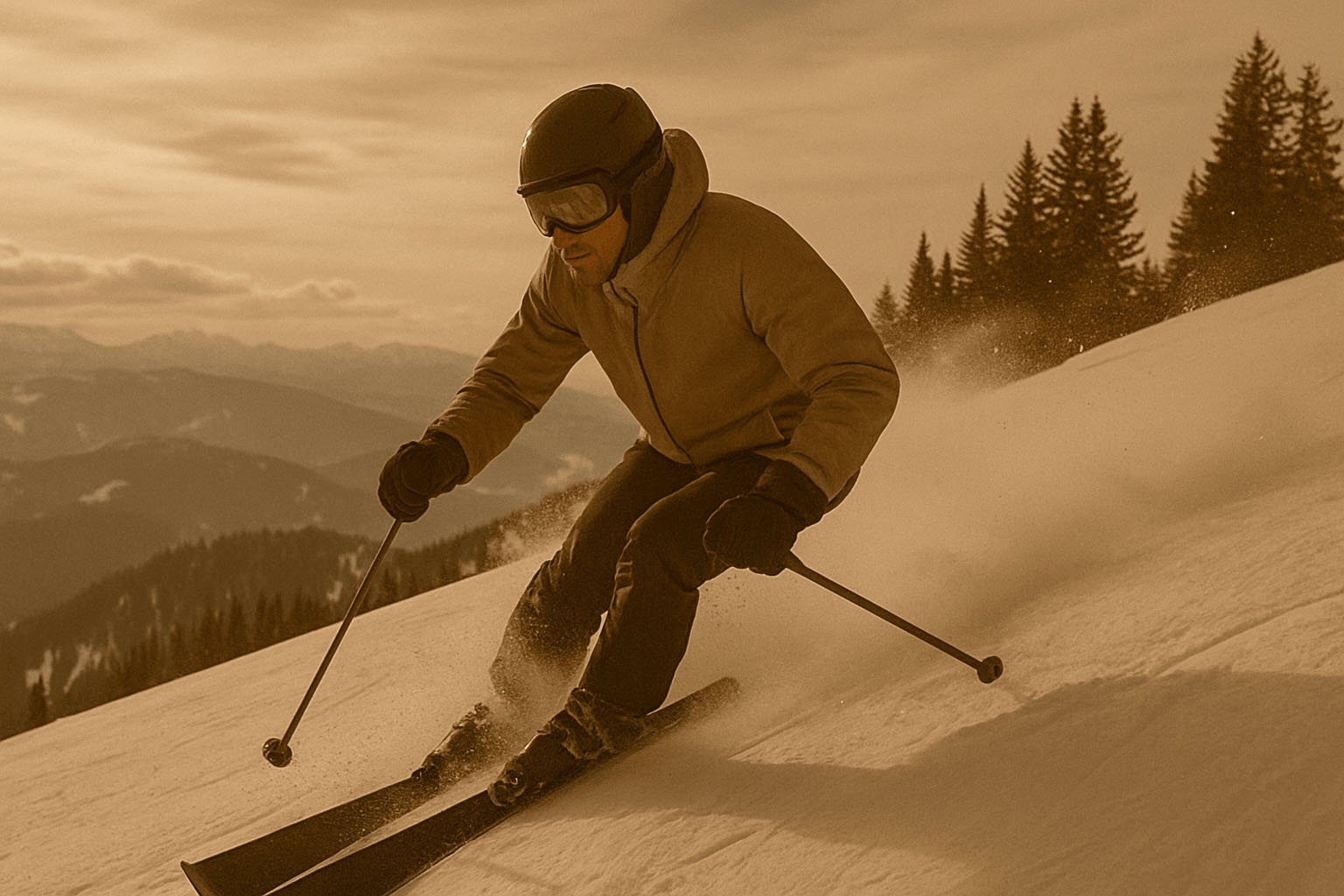 Skifahren im Winterwald